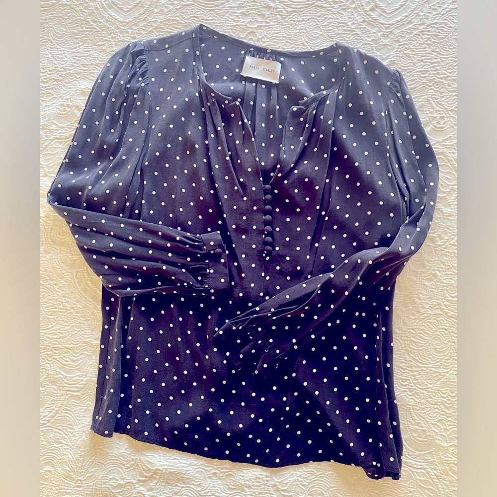 Maria Stanley Silk Polkadot Blouse - Size L